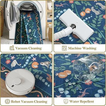 Collive Kitchen Runner Rugs Non Slip, Washable Jungle Animal Carpet Runners for Hallway Bathroom 2.6x8ft, Soft Bedroom Rug Blue Ultra Thin Stain Resistant Indoor Mats for Entryway, Bedside