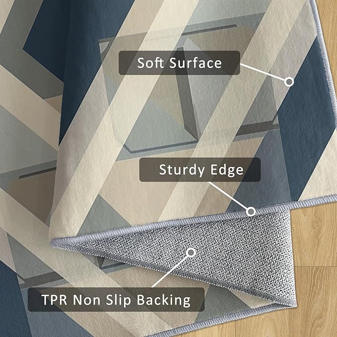 Geometric Rug, Washable 6x9 Rug for Living Room, Modern Abstract Patterned Indoor Carpet, Geometric Decor for Home, Bedroom, Soft Non Slip Thin Design FER101