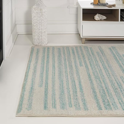JONATHAN Y Khalil Modern Berber Stripe Cream/Turquoise Indoor Area Rug, 4x6, Contemporary, Bohemian, Easy-Cleaning for Living Room, Bedroom, Kitchen, Pet Friendly, Non-Shedding (MOH207B-4)