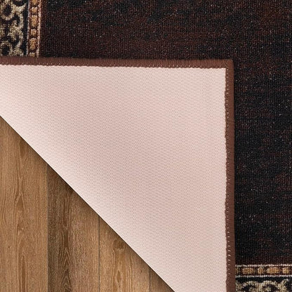 Antep Rugs Alfombras Bordered Modern 2x7 Non-Slip (Non-Skid) Low Pile Rubber Backing Indoor Area Runner Rug (Brown, 2' x 7')