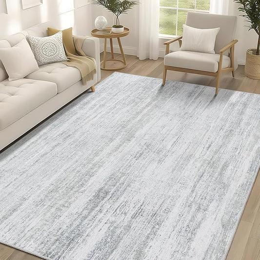 MUJOO 5x7 Washable Area Rug,Modern Abstract Rugs for Living Room Bedroom Dining Room,Large Non Slip Carpet Indoor,Low Pile Throw Rug Accent Neutral Grey