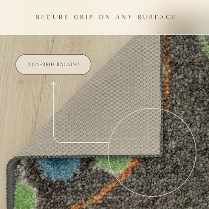 Maples Rugs Reggie Floral Runner Rug - Made in USA - Washable, Non Slip Indoor Carpet for Kitchen, Hallway, and Laundry Room, 2'6" x 8', Dark Grey