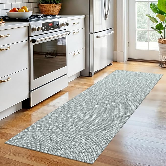 EARTHALL Washable Runner Rug 2x6 Ft Non Slip Runners for Hallways Cotton Rubber Backed Kitchen Runner Braided Indoor Floor Carpet Runners for Entryway, Hallway, Kitchen, Bedroom, Turquoise/Gray