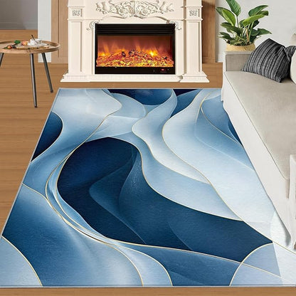 3x4 Abstract Lines Rugs for Entryway - Blue-White-Waves Kids Bedroom Rug, Modern Abstract Mudroom Rug Soft for Coffee Shop Living Room Under Table Game Room