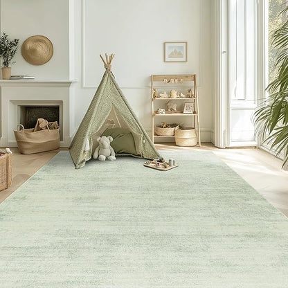 Sage Green Area Rug 5x7,Boho Abstract Washable Neutral Cottagecore Rugs for Living Room,Light Green and Cream Beige