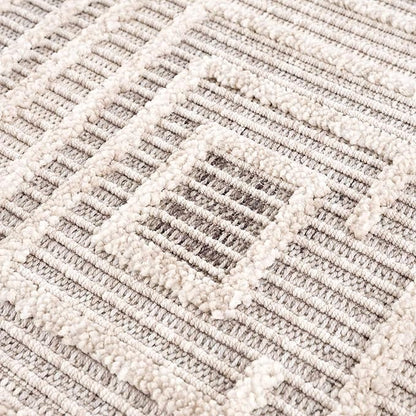 Hauteloom Lunao Farmhouse Living Room Bedroom Moroccan Square Pattern Abstract Area Rug - Soft Shaggy High Low Carpet - High Pile - Bohemian, Boho - Gray, Brown, Beige, Cream - 5'3" x 7'