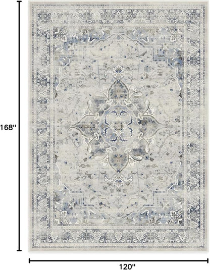 RUGGABLE Washable Vintage Area Rug – Sarrah Blue Quartz 10x14, Stain-Resistant, Non-Slip – Large Machine Washable Rugs for Living Room, Bedroom, Hallway, Entryway & Office–with Standard Pad