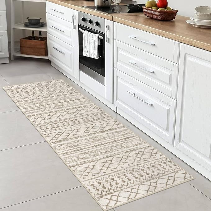 KUTA Moroccan Runner Rug 2x6 Non-Slip Vintage Beige Boho Hallway Kitchen Rugs Ultra Soft Print Distressed Geometric Runners for Hallways, Entryway Bedroom Laundry