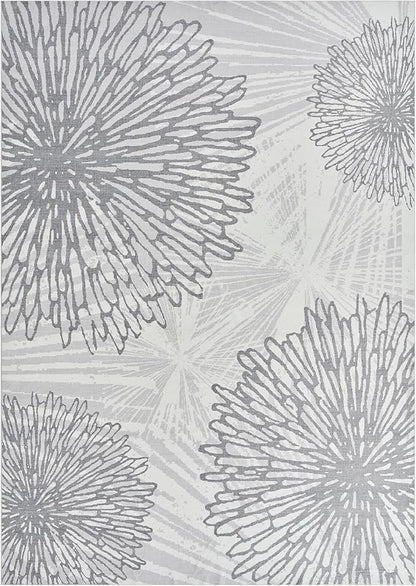 WITSHOCK 12x14 Washable Rug for Living Room,Modern Floral Distress Print Pattern Area Rugs,Stain Resistant with Non Slip Backing Carpet for Dining Room,Bedroom & Home Decor,Grey White