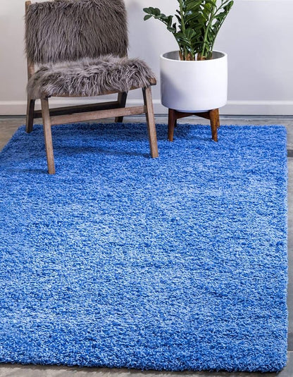 Unique Loom Solid Shag Collection Area Rug (7' 1" x 10' Rectangle, Periwinkle Blue)