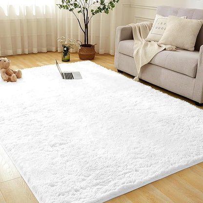 Andency White Soft Area Rugs for Living Room Bedroom, 4x6 Fluffy Shaggy Bedside Rug, Non-Slip Large Shag Fuzzy Plush Carpets for Bedroom Kids Dorm Nursery Home Decor Aesthetic