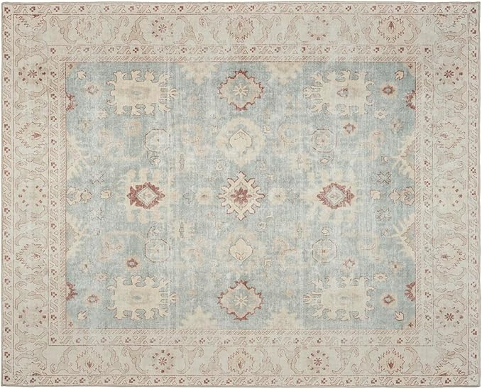 Revival Rugs Nimbus 8'x10' Zero-Shedding Area Rug for Living Room Bedroom - Oeko-TEX Certified, Low Pile, Spot Clean, Aqua, Blue