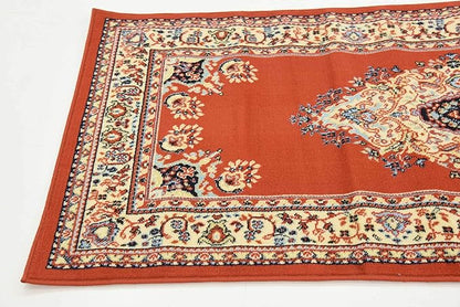Unique Loom Reza Collection Traditional Persian Style Area Rug, 3 ft x 16 ft 5 in, Terracotta/Ivory