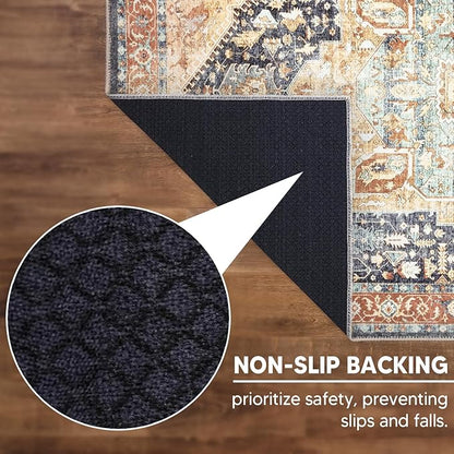 Keen Home Design 8x10 Rug - Machine Washable Area Rug with Non-Slip Backing, Ideal for Living Room, Dining Room, Bedroom - Vintage, Easy Clean, Durable, Low Pile Rug - (8' x 10')