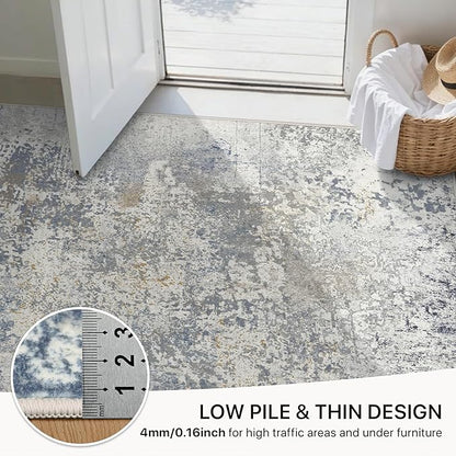 GENIMO Washable Area Rugs for Living Room, 8x10 Modern Non Slip Rugs, Low Pile Lightweight Soft Print Rug for Bedroom, Dining Room, Home Office,Washed Sky Blue