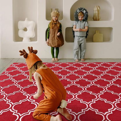Amearea Fluffy Indoor Area Rug, Soft Trellis Moroccan Rugs for Bedroom, Shag Modern Area Rug for Living Room Kids Room Nursery, Easy Clean, Home Decor Low Pile Carpet, Wine Red 6x9 Feet