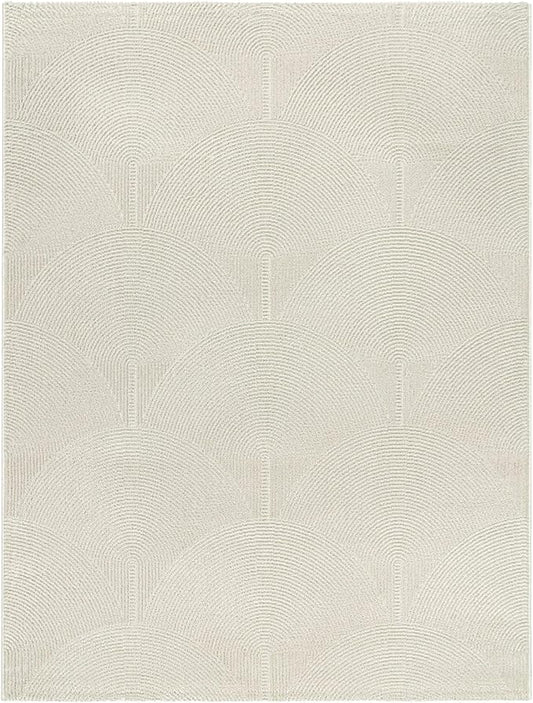 Paco Home Modern Area Rug with Minimalist Arched Lines in Neutral Cream, Size: 5'3" x 7'3"