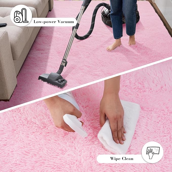 Pink Fluffy Rug Shaggy Area Rug, 6x9 Area Rugs for Girls Bedroom, Big Soft Shaggy Bedside Non-Slip Plush Dorm Nursery Kids Carpet Home Decor Aesthetic