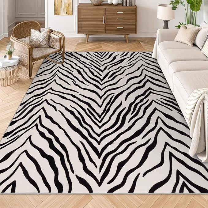 YIHOUSE Tiger Washable Area Rugs 5'x7', Black and Beige Modern Rug for Living Room, Bedroom, Ultra Thin Animal Stripe Print Rug for Girls Boys Nursery, Playroom, Dorm Room
