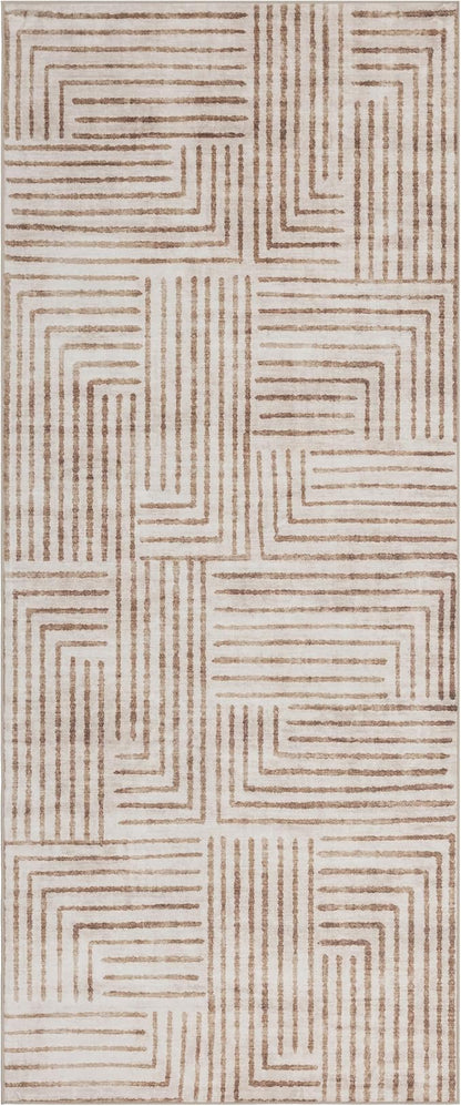 ReaLife Rugs Machine Washable Area Rug Runner - Living Room Bedroom Bathroom Kitchen Entryway Office - Non-Slip Baking Low Pile Stain Resistant Premium - Modern Geometric - Finn - Beige 2'6" x 6'