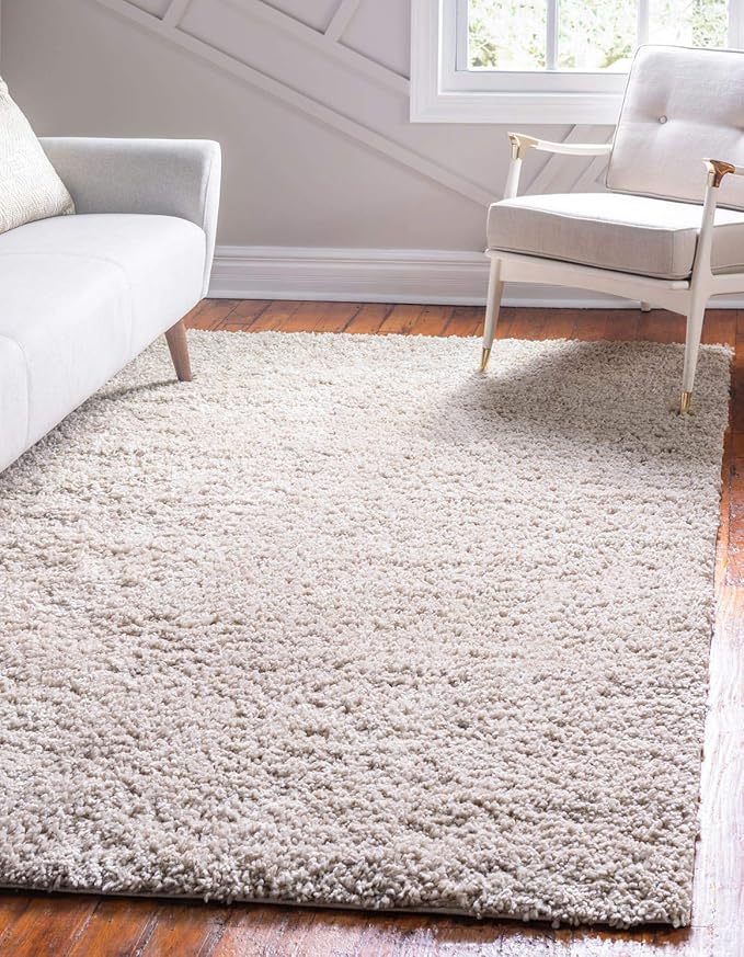 Unique Loom Davos Shag Collection Area Rug - Solid (6' 1" x 9' Rectangle, Linen)