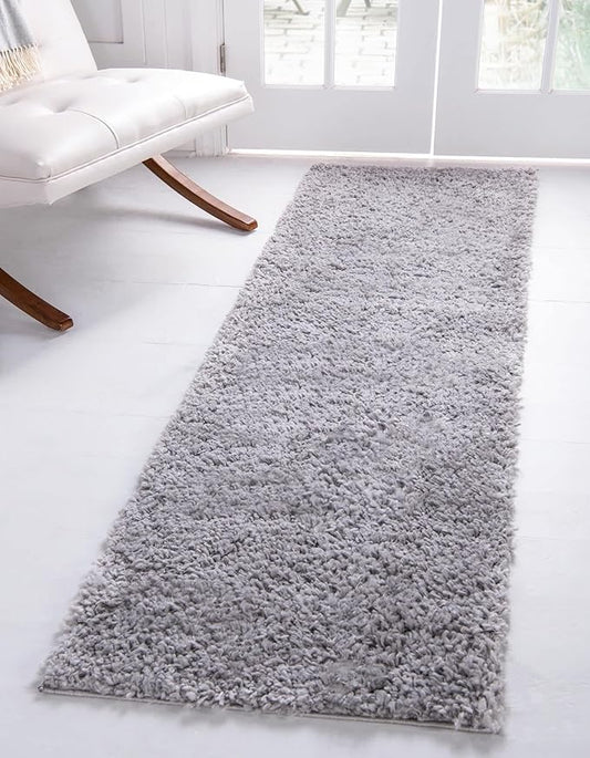 Unique Loom Davos Shag Collection Area Rug - Solid (2' 2" x 8' Runner, Sterling)