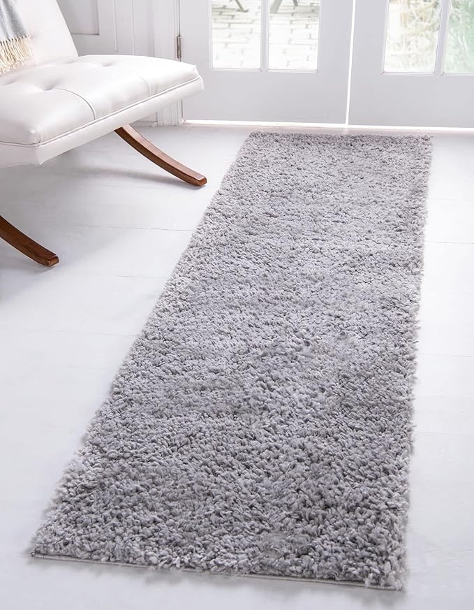 Unique Loom Davos Shag Collection Area Rug - Solid (2' 7" x 16' 5" Runner, Sterling)