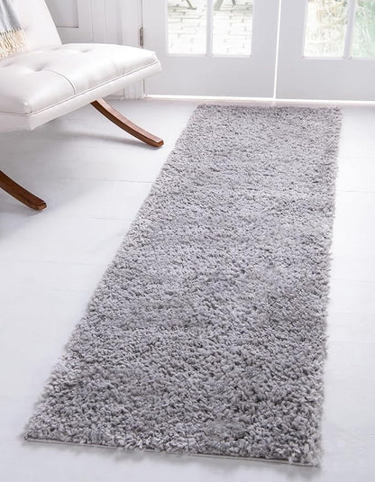 Unique Loom Davos Shag Collection Area Rug - Solid (2' 7" x 16' 5" Runner, Sterling)