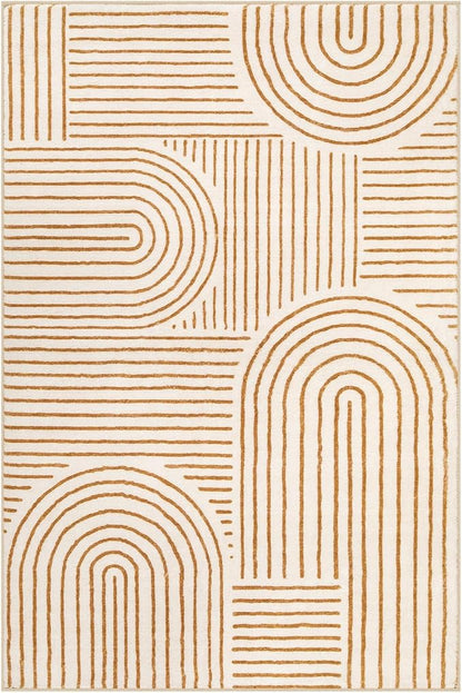 Lahome Abstract Bedroom Rugs, Soft Washable Area Rugs 4x6 Non Slip Rainbow, Ultra-Thin Orange Throw Carpet for Entryway Kitchen Living Room, Orange