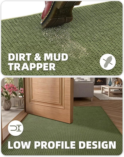 Color&Geometry Front Door Mat Indoor Non Slip Rubber Backing, 24"x36" Ultra Thin Entryway Doormat, Soft Absorbent Inside Doormat Washable Easy Clean Rugs for Entryway, Green (Rolled-up NO Creases)