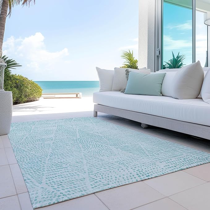 Addison Rugs Chantille ACN591 Aqua 5' x 7'6" Indoor Outdoor Area Rug, Easy Clean, Machine Washable, Non Shedding, Bedroom, Living Room, Dining Room, Kitchen, Patio Rug