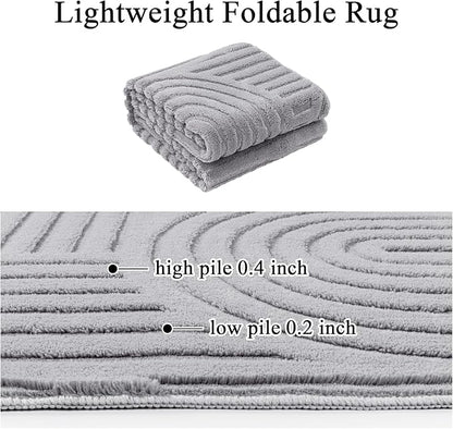 SHACOS Soft Cozy Fluffy Arch Pattern High Low Pile Rugs 3'x5' Non Slip Washable Scandinavian Minimalist Rug Modern Geometric Arc Carpet for Living Room Bedroom Dining Room, Light Grey