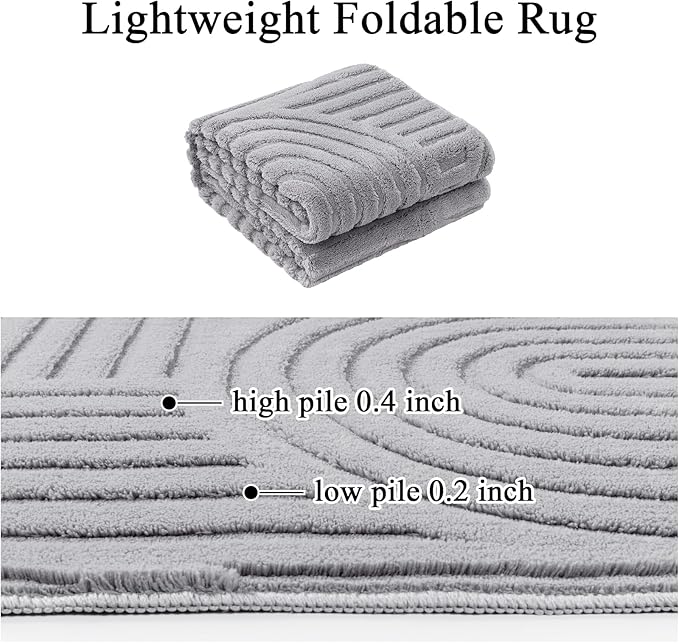 SHACOS Soft Cozy Fluffy Arch Pattern High Low Pile Area Rugs 6'x9' Large Non Slip Washable Modern Geometric Rug Scandinavian Minimalist Carpet for Living Room Bedroom Dining Room, Light Grey