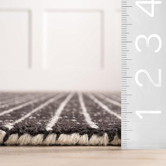 Rugs USA 5x8 Melrose Checked Wool Indoor Area Rug, Contemporary Farmhouse Charcoal/Ivory for Living Room, Bedroom, Office, Entryway, Hallway