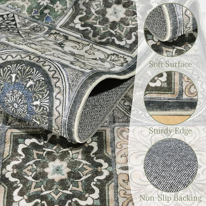 Washable 2'x3' Non Slip Rug Vintage Soft Low Pile Lightweight Small Area Rugs for High-Traffic Areas (Entryway, Kitchen, Hallway), Farmhouse Decor