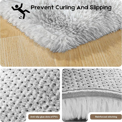 6x9 Tie-Dyed Grey Rugs for Living Room Bedroom, Fluffy Large Area Rug Soft Shag Non-Slip Carpet for Kids Boys and Girls Room Dorm Home Decor (6ft x 9ft)