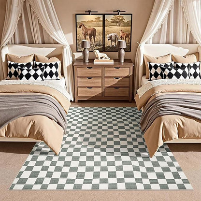 jinchan 5x7 Checkered Area Rugs for Kids Room - Machine Washable Soft Rug Modern Geometric Lattice Non-Slip Carpet for Nursery Playroom Classroom Living Room Bedroom Dining Room Home Office Grey
