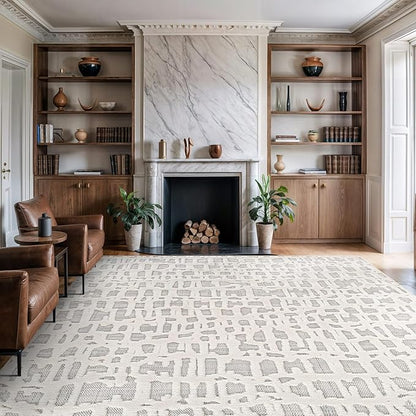 Beverly Rug Micro Loop Area Rug Gray/White 6x9 Abstract Modern Luxury Irregular Grid Durable Soft Indoor Rugs for Living Dining Room Office Stain Resistant Non Shedding Casual Indoor Carpet 6 x 9