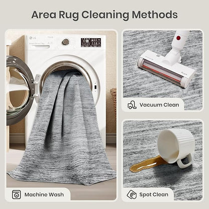 Valenrug Washable Rugs 8x10 - Non Slip 8x10 Area Rugs for Living Room, Stain Resistant Area Rugs for Bedroom, Foldable Machine Washable Area Rug(8'x10', Black)
