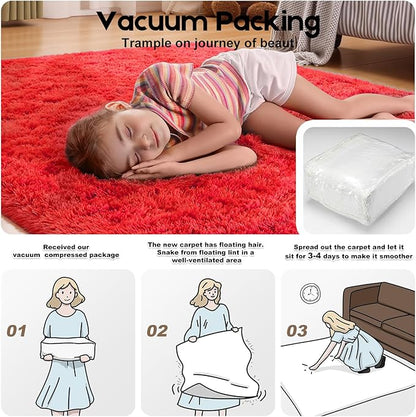 6x9 Red Rugs for Living Room Bedroom, Fluffy Large Area Rug Soft Shag Non-Slip Carpet for Kids Boys and Girls Room Dorm Home Decor (6ft x 9ft)