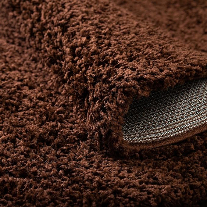 Unique Loom Solid Shag Collection Area Rug (8' x 10' Oval, Chocolate Brown)