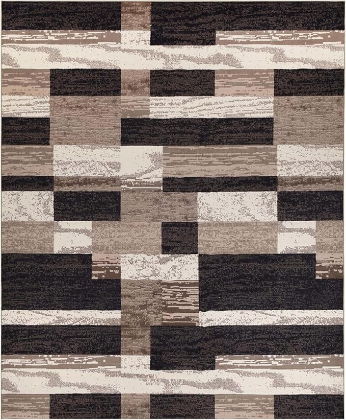Superior Indoor Area Rug, Plush Carpet Cover, for Kids or Pets, Hallway, Entryway, Living Room, Dining, Bedroom, Office, Kitchen, Modern Geometric Patchwork, Rockwood Collection, 12' x 15', Chocolate