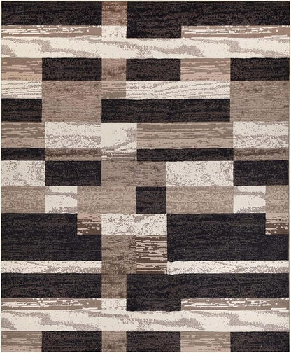Superior Indoor Area Rug, Plush Carpet Cover, for Kids or Pets, Hallway, Entryway, Living Room, Dining, Bedroom, Office, Kitchen, Modern Geometric Patchwork, Rockwood Collection, 12' x 15', Chocolate