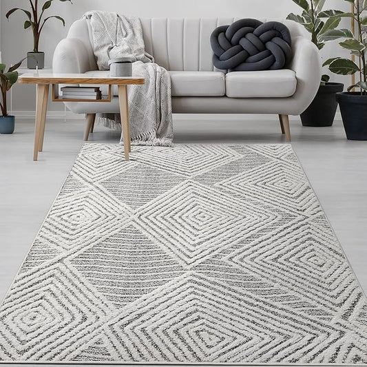 Antep Rugs Palafito 8x10 Geometric Shag Diamond High-Low Pile Textured Indoor Area Rug (Gray, 7'10" x 10')