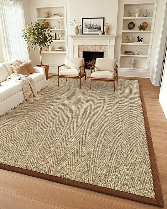 DEXI Area Rug Natural Fiber 8x10, Braided Woven Seagrass Rugs No Shed, Large Soft Neutral Rustic Carpet Mat for Indoor Entryway Outdoor Patio Dining Living Room Bedroom Farmhouse, Natural