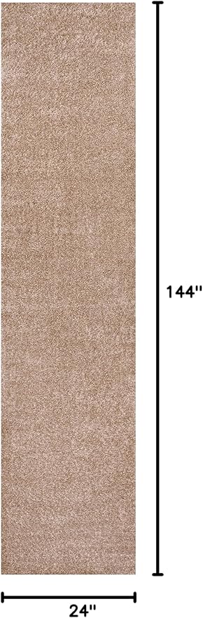 Eyely UES100G-212 Supersoft Haze Solid Low-Pile Indoor Runner Rug, Coastal, Bohemian, Minimalist, Classic, Casual for Bedroom,Kitchen,Living Room,Non Shedding,Easy-Washing, Beige, 2 X 12