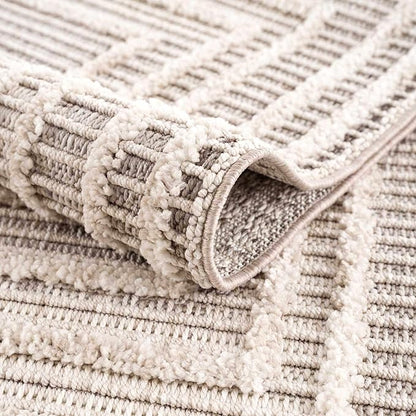 Hauteloom Lunao Living Room, Bedroom Area Rug - Geometric, Solid & Striped - Charcoal, Cream, Beige - 2' x 3'