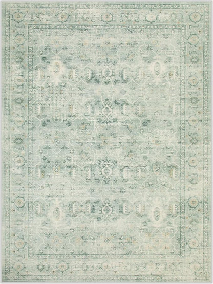 Lahome Vintage 9x12 Washable Green Rugs for Living Room Bedroom, Boho Dining Room Rugs for Under Table, Soft Non Slip Indoor Throw Carpet for Home Office Playroom (9x12ft,Light Green)