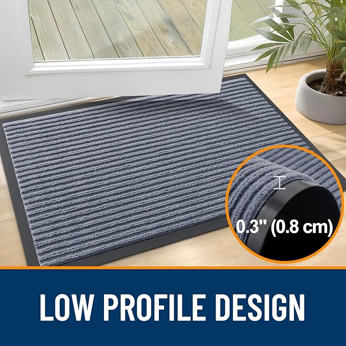 OLANLY Front Door Mat Indoor Outdoor Entrance, Waterproof Heavy Duty Doormat, Fade Resistant, Low Profile, Easy Clean Patio Porch Welcome Floor Mats for Entry, 47x30, Ash Grey