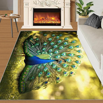Peacock Rug 2x3-2x3 Rug, Wonderful Peacock Area Rugs for Bedroom, Nature Rugs for Living Room, Modern Style Washable Mat, Aesthetics Carpet - Peafowl Home Decor & Gifts